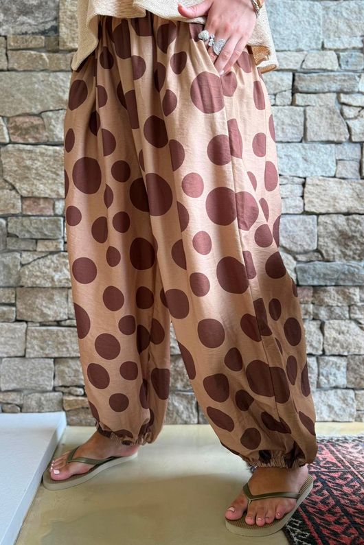 Basso Big Dot Balloon Cuff Pant Tan & Chocolate